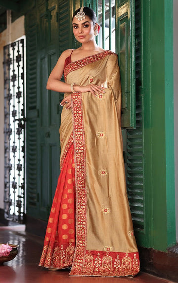 Alluring Red Color Satin Fabric Partywear Saree