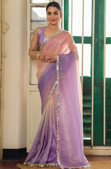 Alluring Purple Color Chiffon Fabric Partywear Saree
