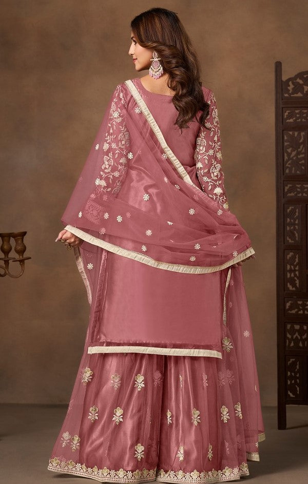 Divine Pink Color Net Fabric Plazzo Suit