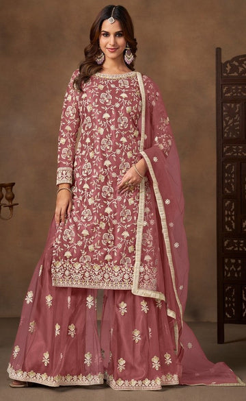 Divine Pink Color Net Fabric Plazzo Suit