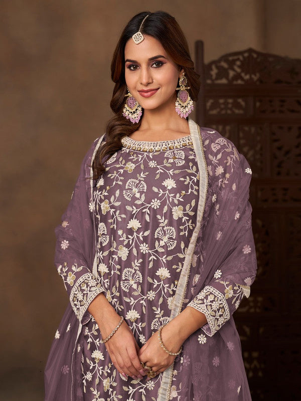 Divine Purple Color Net Fabric Plazzo Suit