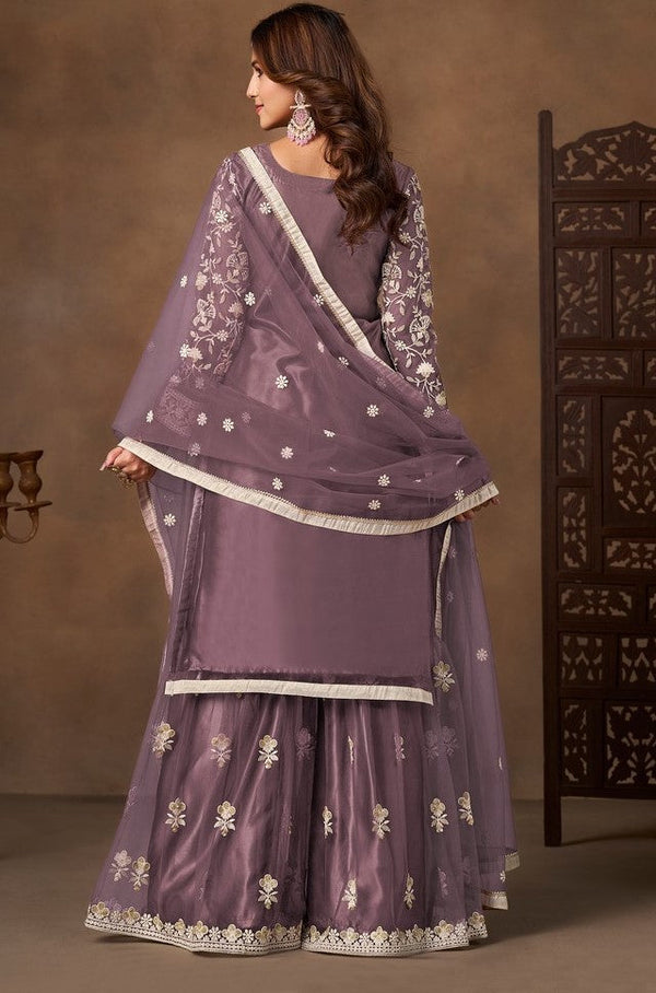 Divine Purple Color Net Fabric Plazzo Suit