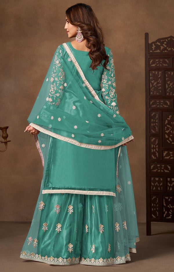 Divine Green Color Net Fabric Plazzo Suit