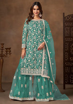 Divine Green Color Net Fabric Plazzo Suit