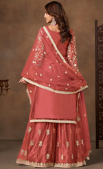 Divine Peach Color Net Fabric Plazzo Suit