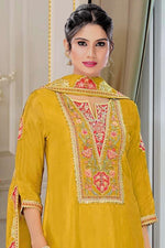 Tasteful Yellow Color Chinon Fabric Plazzo Suit