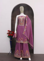 Tasteful Purple Color Chinon Fabric Plazzo Suit
