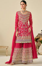 Lovely Pink Color Chinon Fabric Plazzo Suit