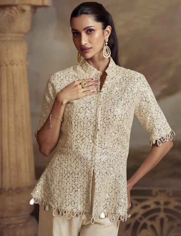 Lovely Cream Color Georgette Fabric Plazzo Suit