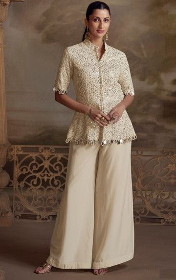 Lovely Cream Color Georgette Fabric Plazzo Suit