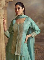 Lovely Aqua Color Viscose Fabric Plazzo Suit