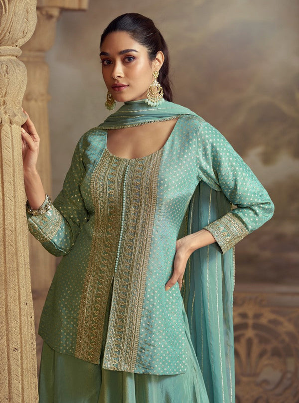 Lovely Aqua Color Viscose Fabric Plazzo Suit