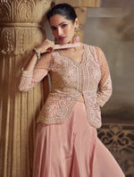 Lovely Peach Color Net Fabric Plazzo Suit