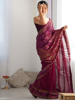 Amazing Wine Color Georgette Fabric Partywear Saree