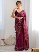 Amazing Wine Color Georgette Fabric Partywear Saree