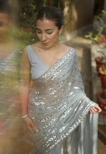 Amazing Grey Color Georgette Fabric Partywear Saree