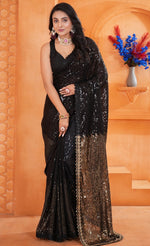 Amazing Black Color Georgette Fabric Partywear Saree