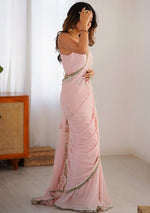 Amazing Peach Color Georgette Fabric Partywear Saree