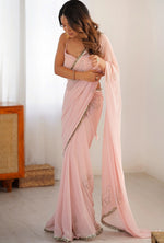 Amazing Peach Color Georgette Fabric Partywear Saree