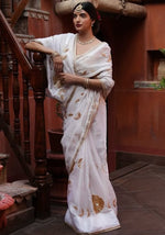 Amazing White Color Silk Fabric Partywear Saree