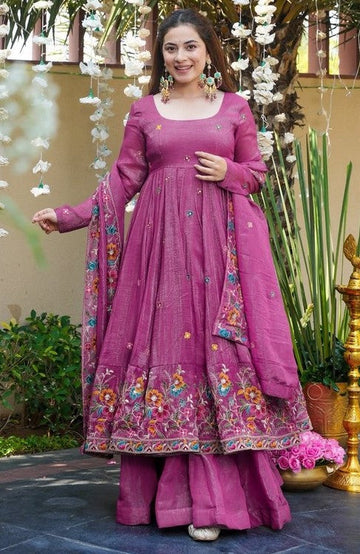 Lovely Purple Color Silk Fabric Plazzo Suit