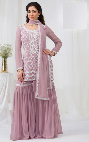 Divine Pink Color Georgette Fabric Plazzo Suit