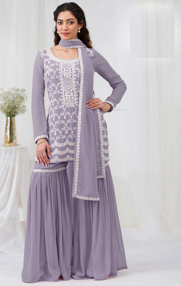 Divine Purple Color Georgette Fabric Plazzo Suit