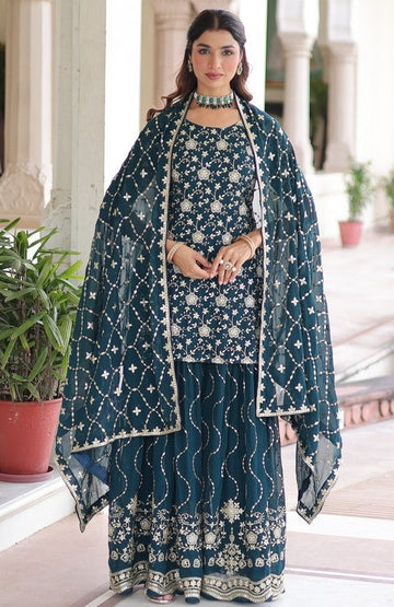 Ideal Teal Color Georgette Fabric Plazzo Suit