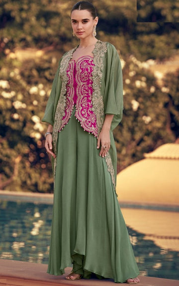 Amazing Pink Color Chinon Fabric Plazzo Suit