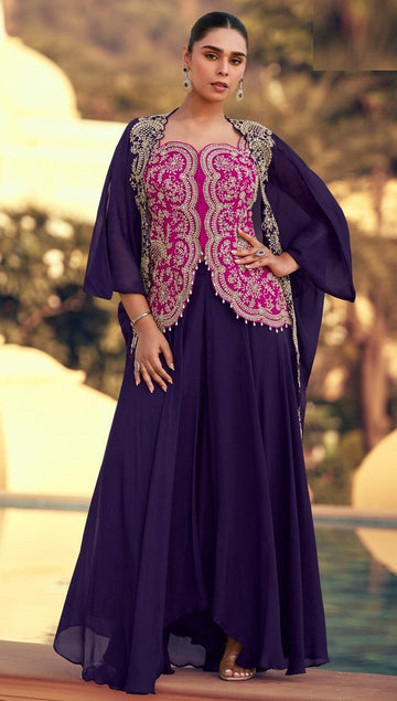 Amazing Pink Color Chinon Fabric Plazzo Suit