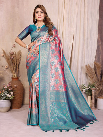Graceful Pink Color Banarasi Fabric Partywear Saree