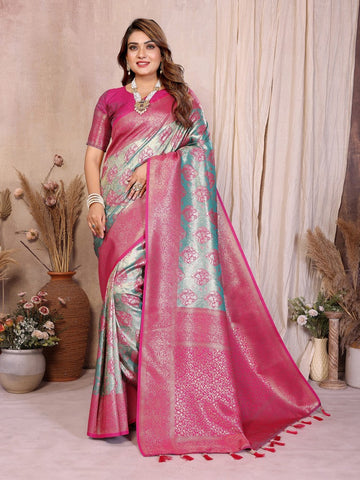 Graceful Blue Color Banarasi Fabric Partywear Saree