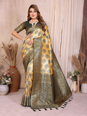 Graceful Yellow Color Banarasi Fabric Partywear Saree