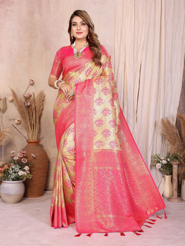 Graceful Cream Color Banarasi Fabric Partywear Saree
