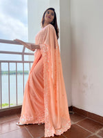 Elegant Peach Color Georgette Fabric Designer Saree