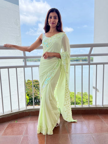 Elegant Green Color Georgette Fabric Designer Saree
