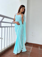 Elegant Aqua Color Georgette Fabric Designer Saree