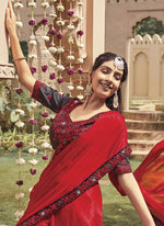Elegant Red Color Shimmer Fabric Designer Saree