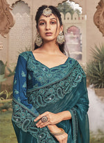 Elegant Teal Color Shimmer Fabric Designer Saree