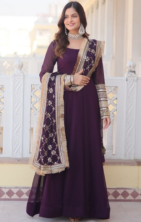 Superb Wine Color Georgette Fabric Gown