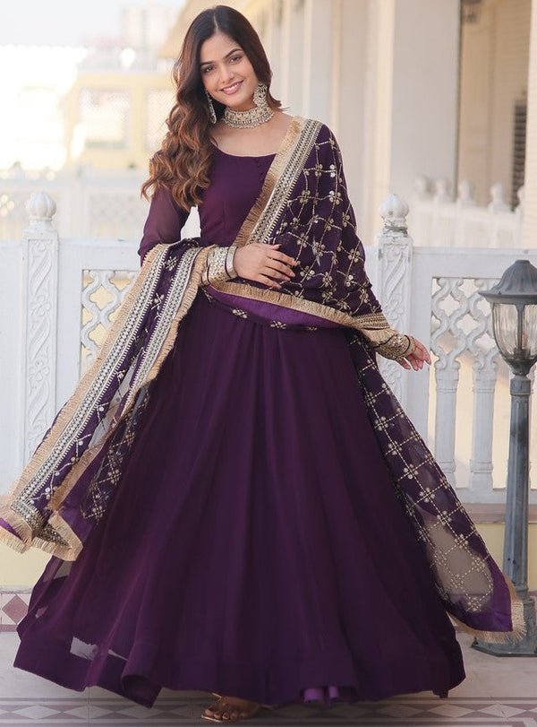 Superb Wine Color Georgette Fabric Gown