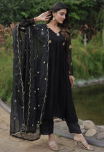 Beautiful Black Color Georgette Fabric Designer Suit