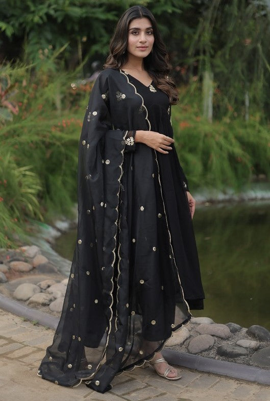 Beautiful Black Color Georgette Fabric Designer Suit