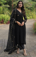 Beautiful Black Color Georgette Fabric Designer Suit