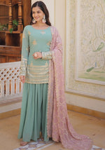 Beautiful Green Color Georgette Fabric Designer Suit