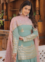 Beautiful Green Color Georgette Fabric Designer Suit