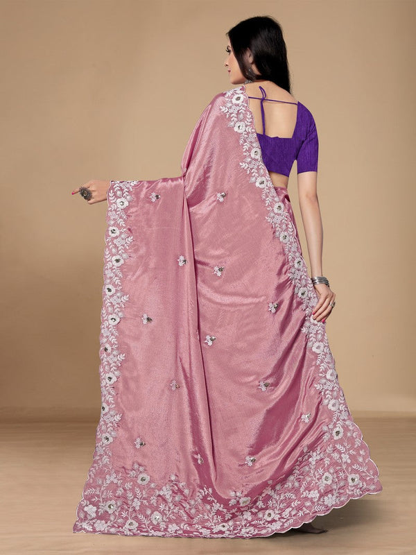 Grand Pink Color Chinon Fabric Designer Saree