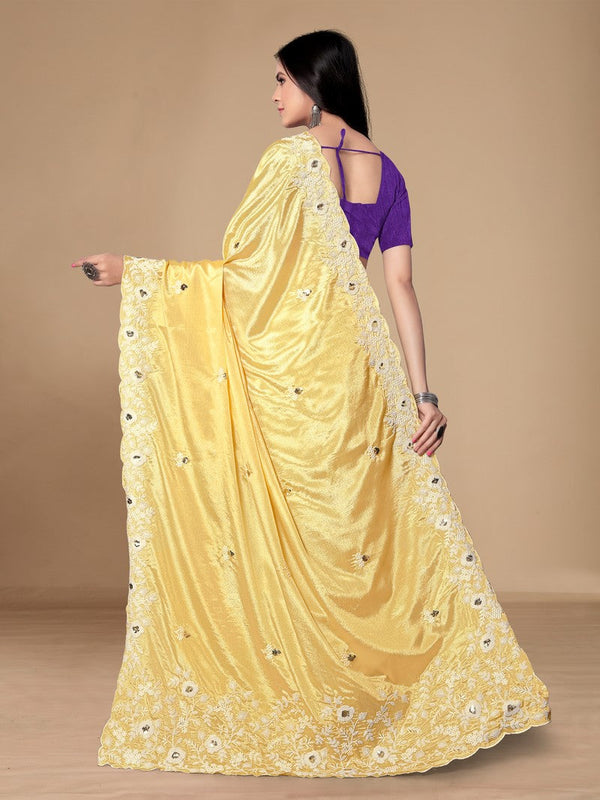 Grand Yellow Color Chinon Fabric Designer Saree