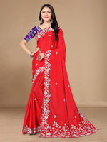 Grand Red Color Chinon Fabric Designer Saree