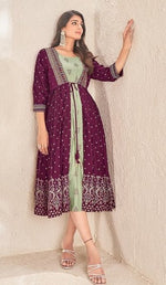 Striking Wine Color Cotton Fabric Designer Kurti